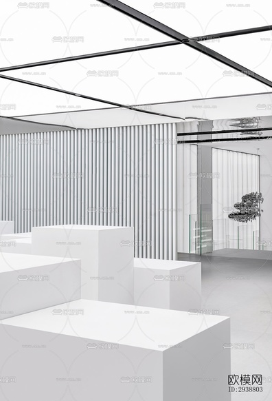 高级灰展览展厅效果图下载(渲染图10)