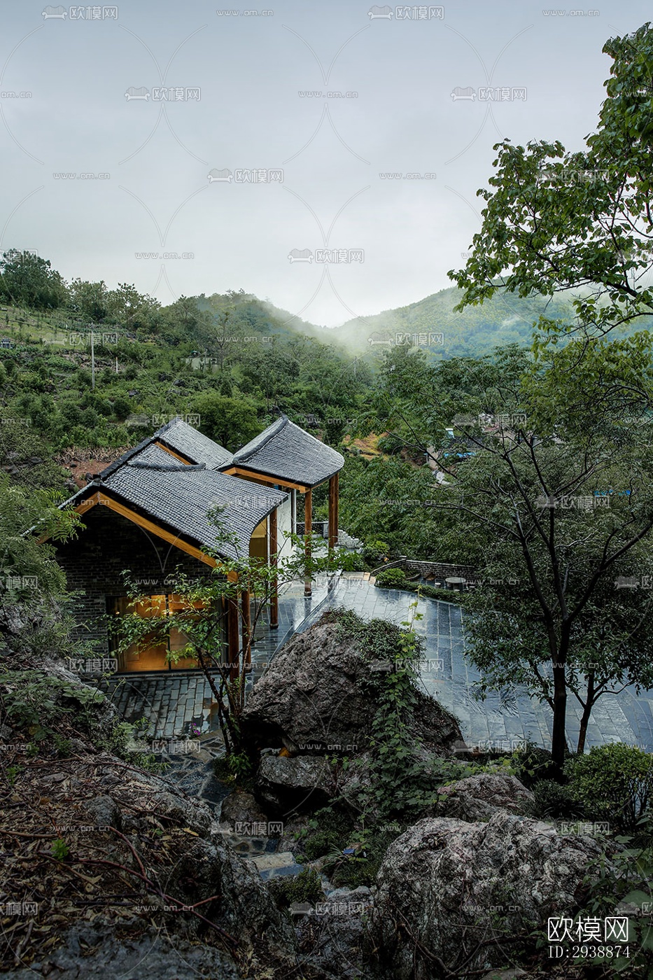 中式酒店民宿效果图下载（渲染图1）