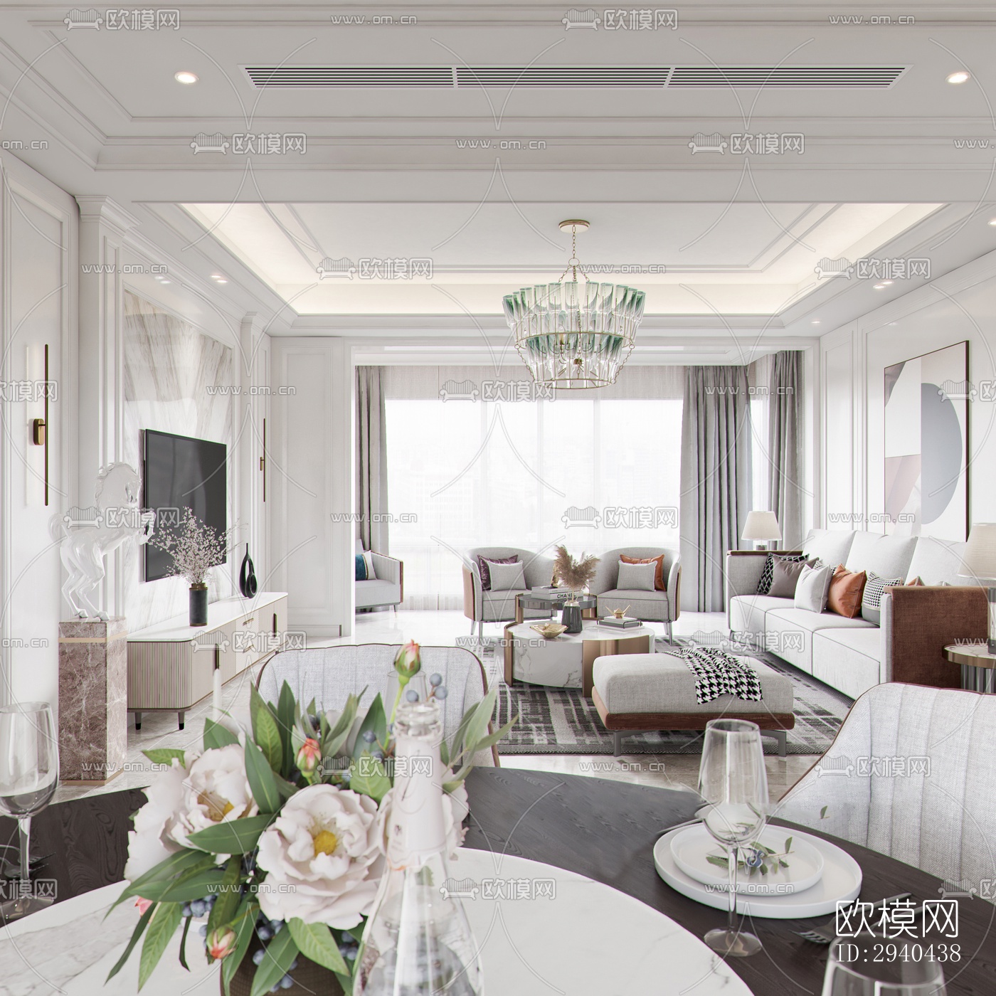 美式平层效果图下载（渲染图2）