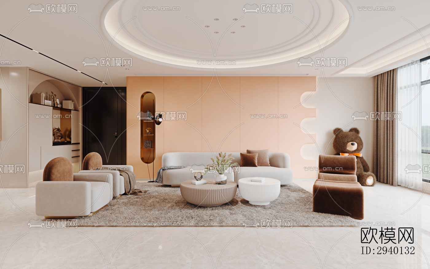 奶油风平层效果图下载（渲染图6）