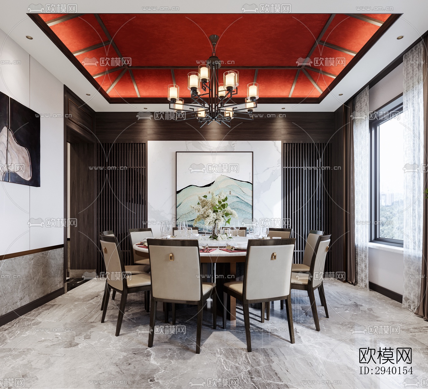 新中式平层效果图下载（渲染图19）