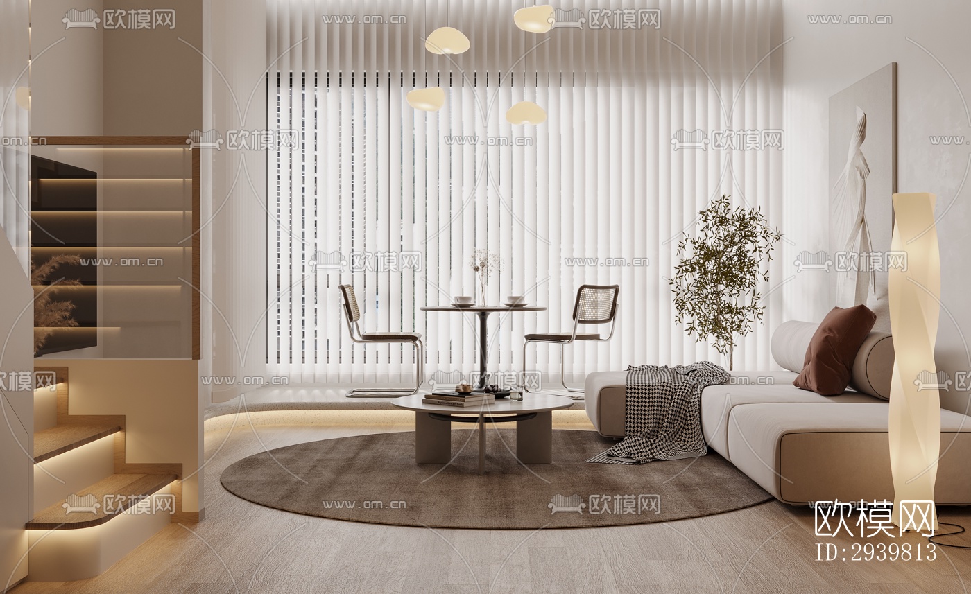 奶油风公寓效果图下载（渲染图3）