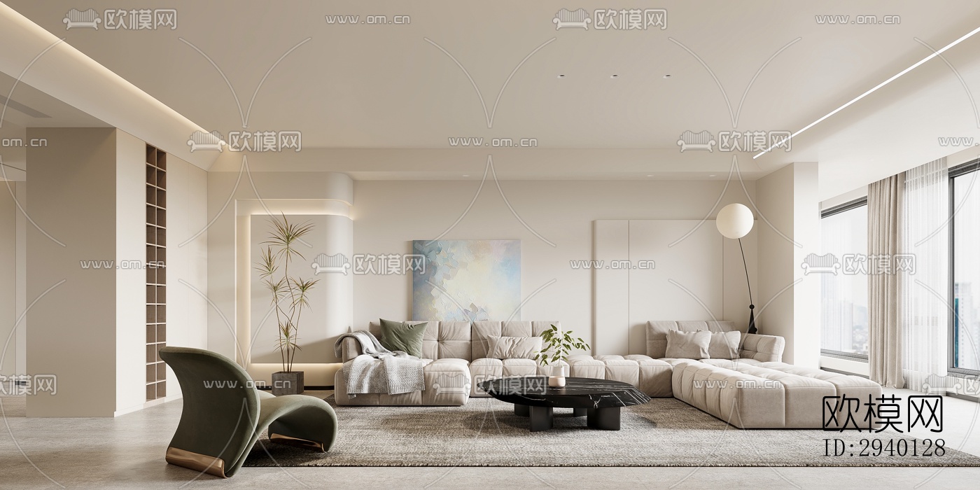 奶油风平层效果图下载（渲染图7）