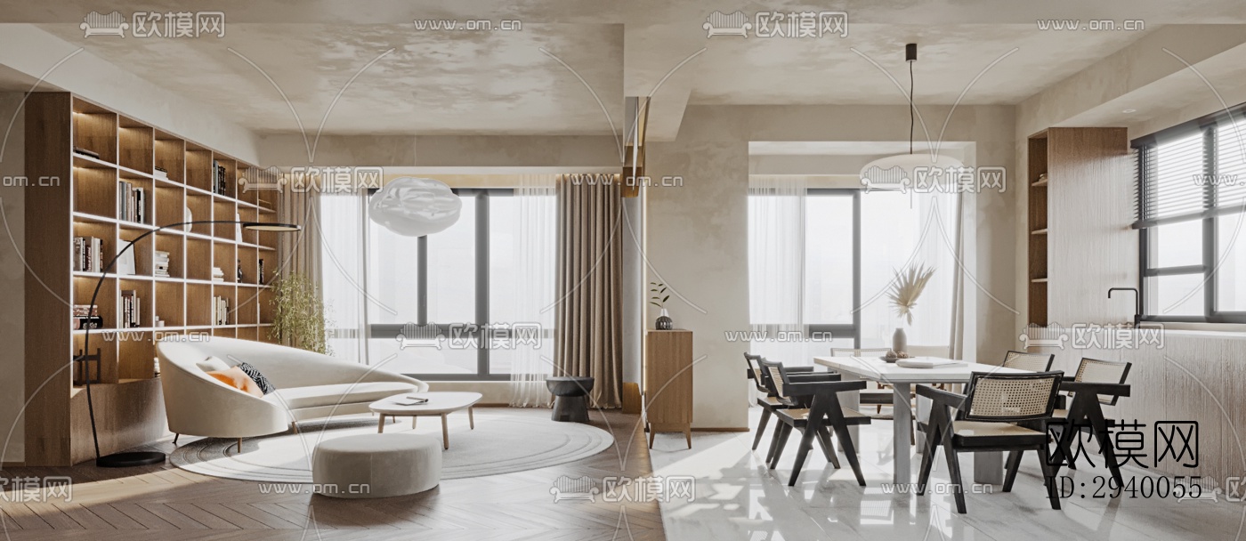 侘寂平层效果图下载（渲染图2）