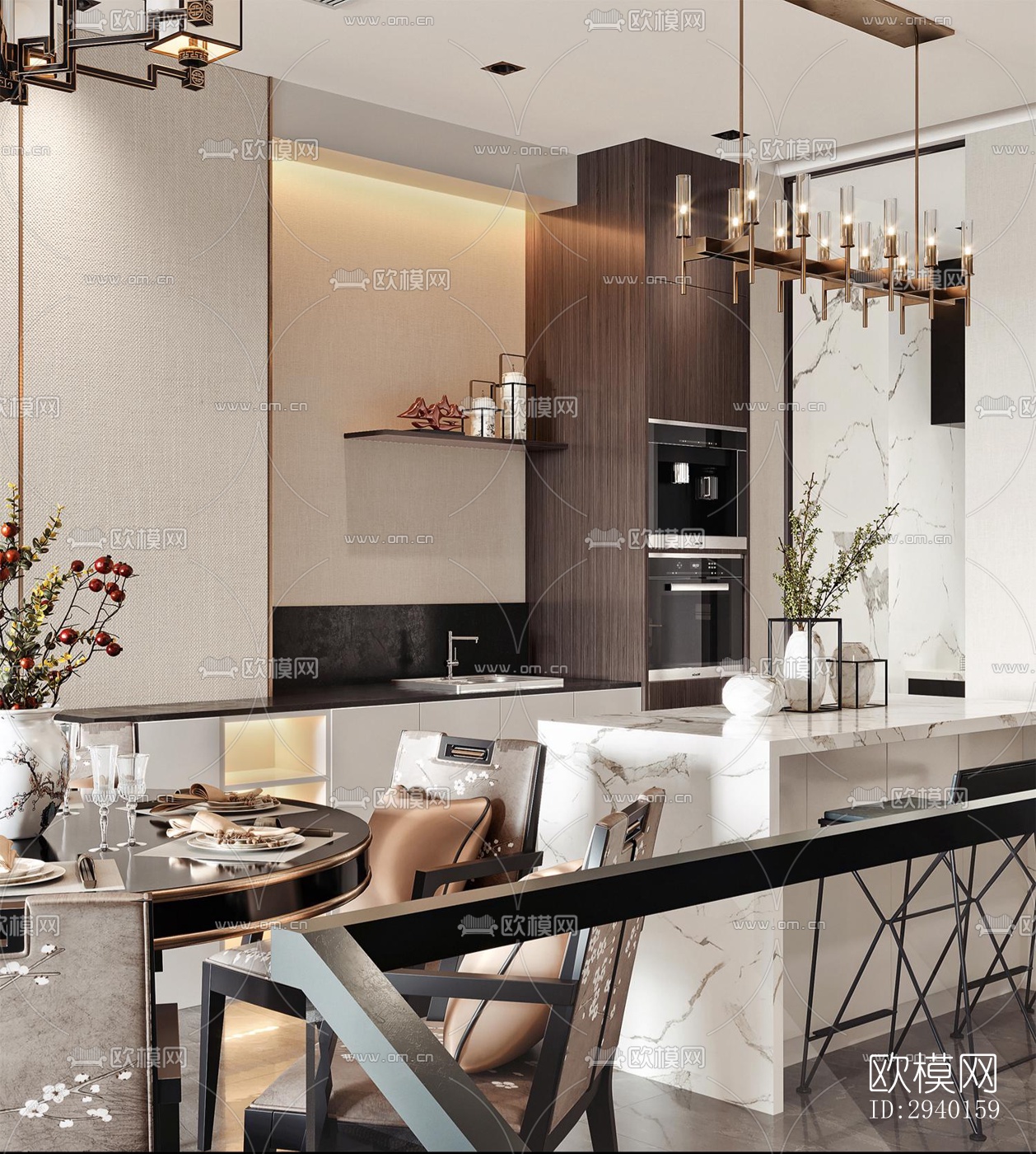 新中式平层效果图下载（渲染图9）