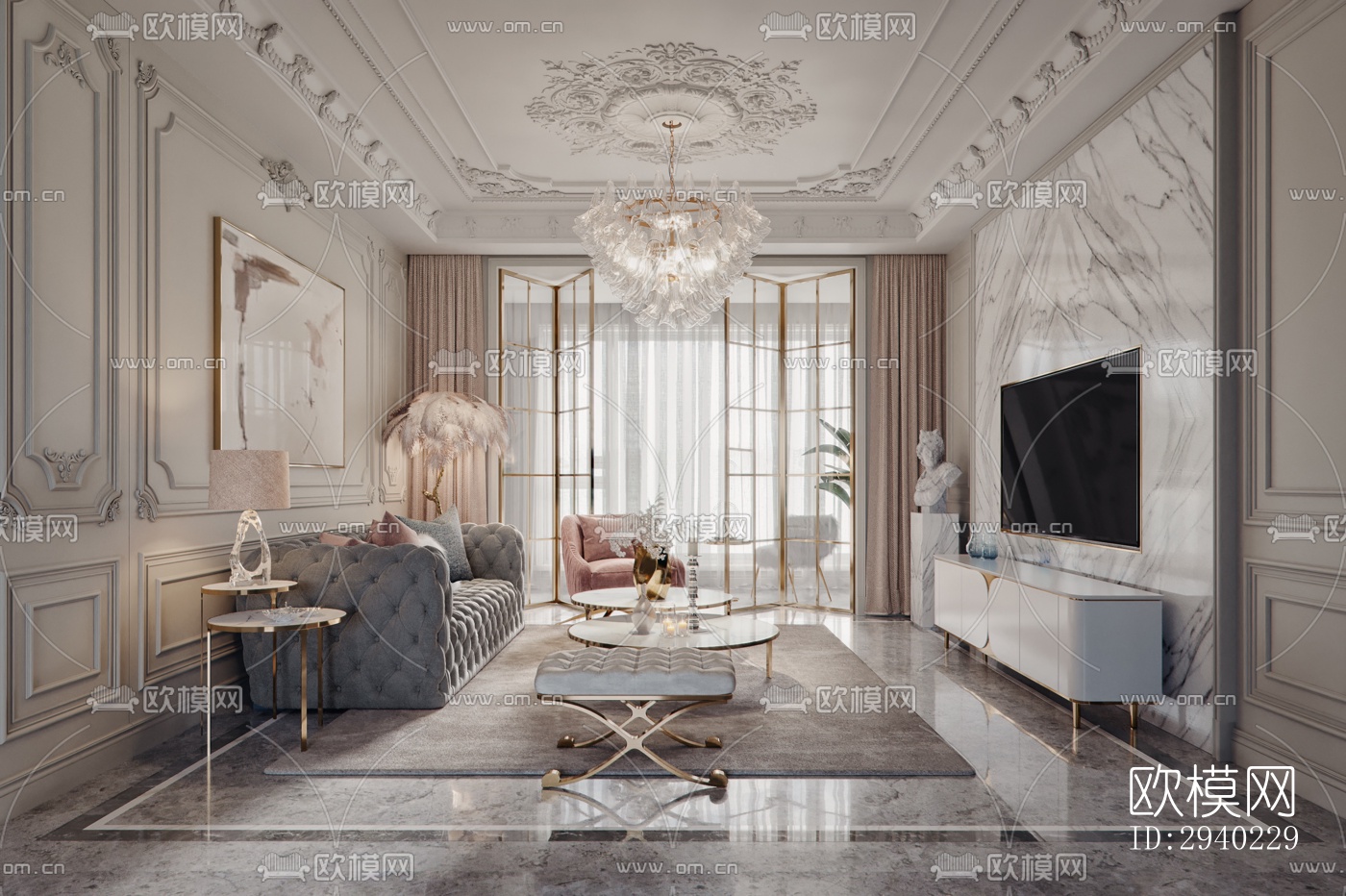 法式平层效果图下载（渲染图4）