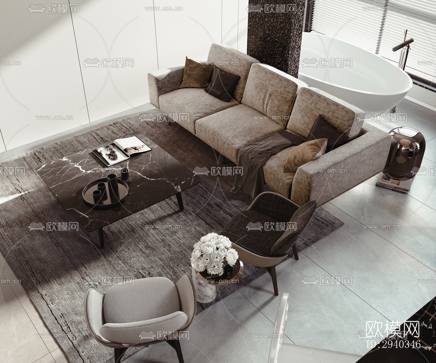 现代平层效果图下载（渲染图6）