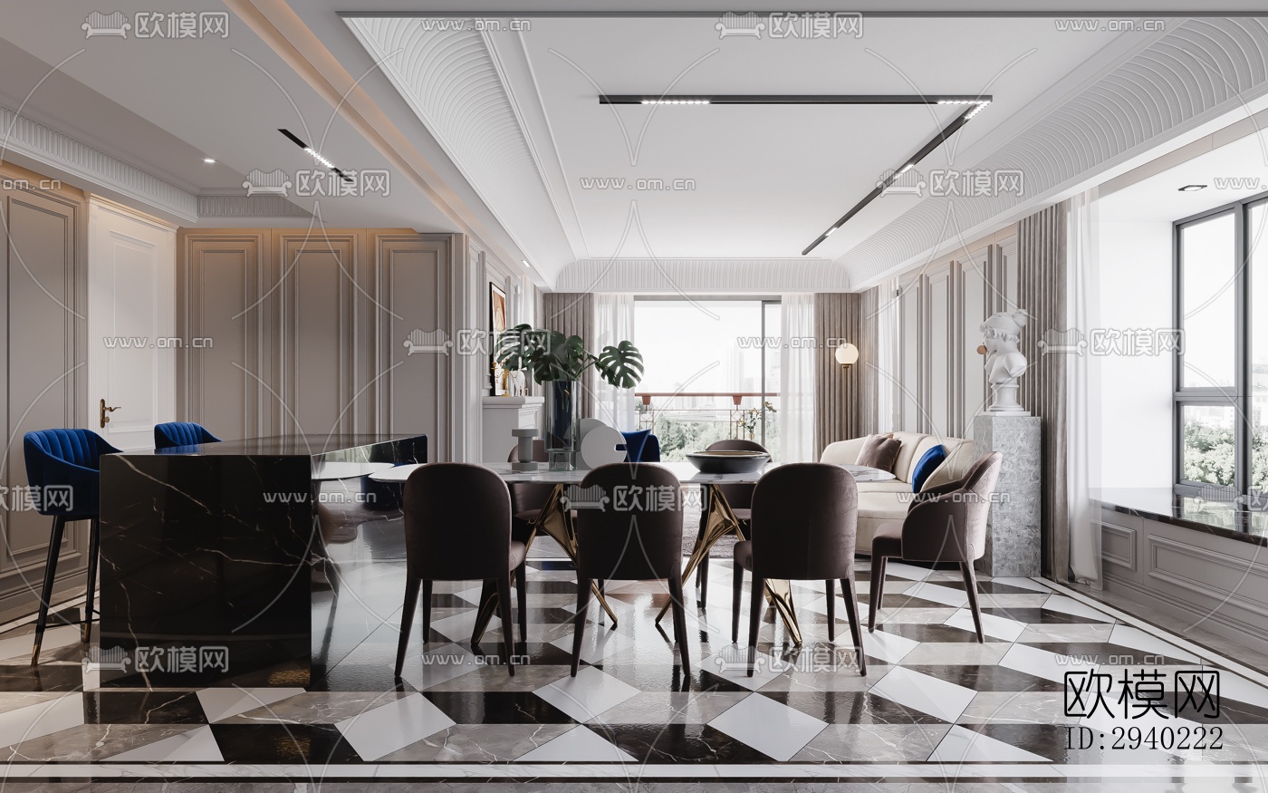 欧式平层效果图下载（渲染图10）