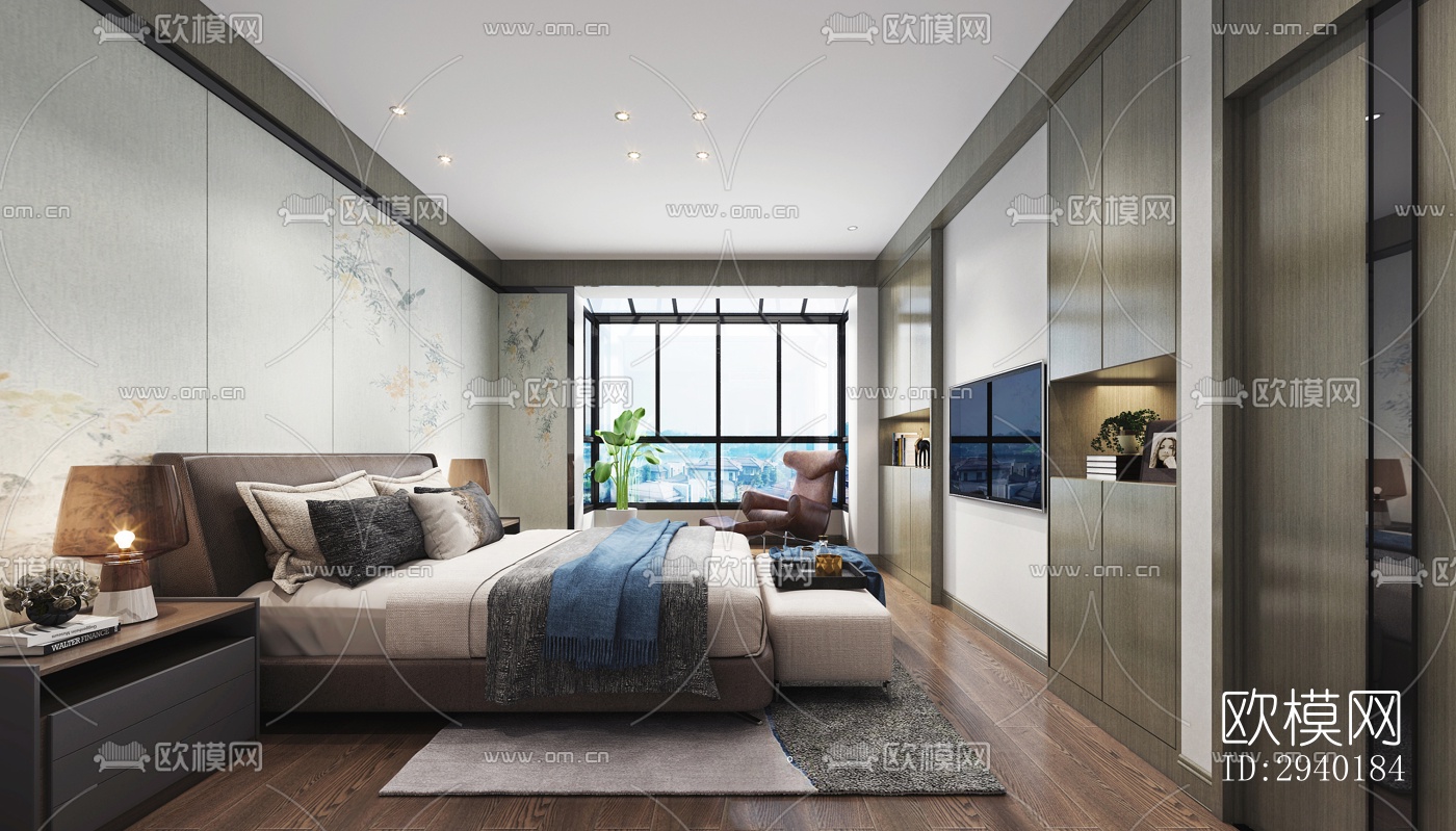 新中式平层效果图下载（渲染图2）