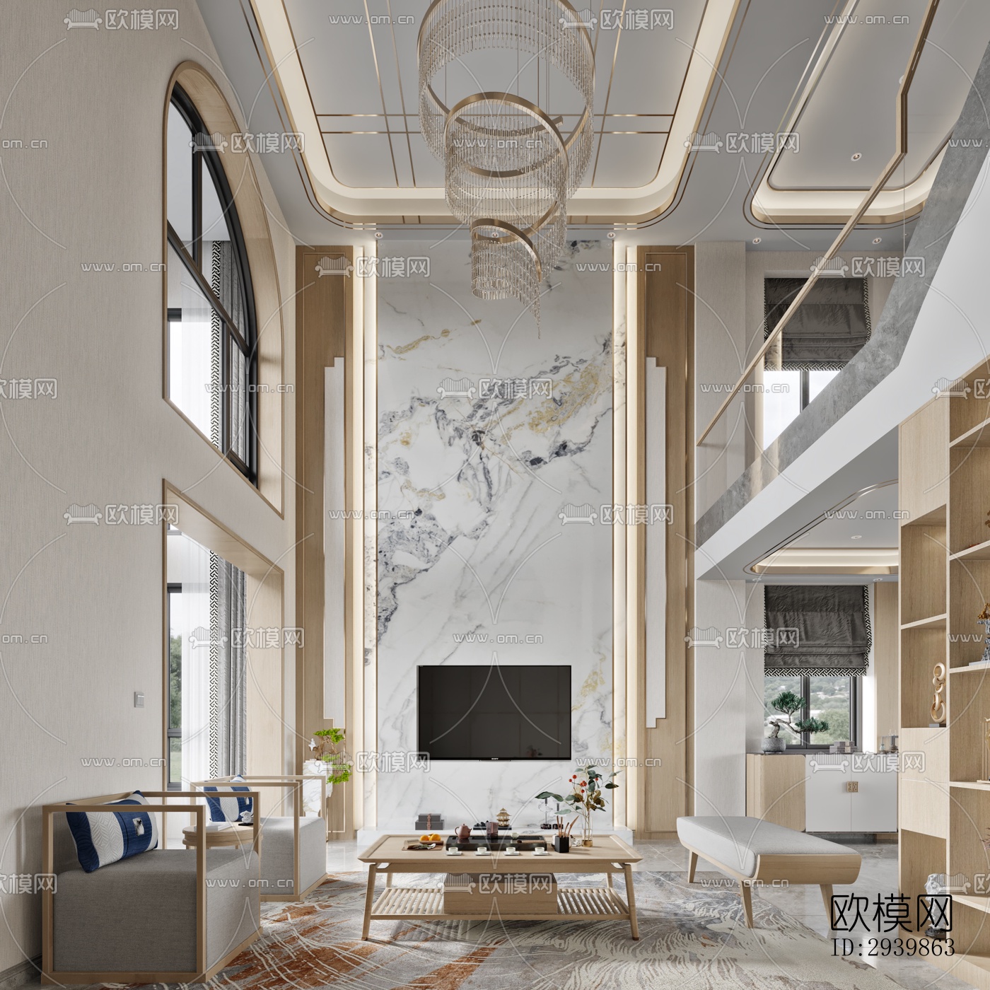 新中式别墅效果图下载（渲染图4）