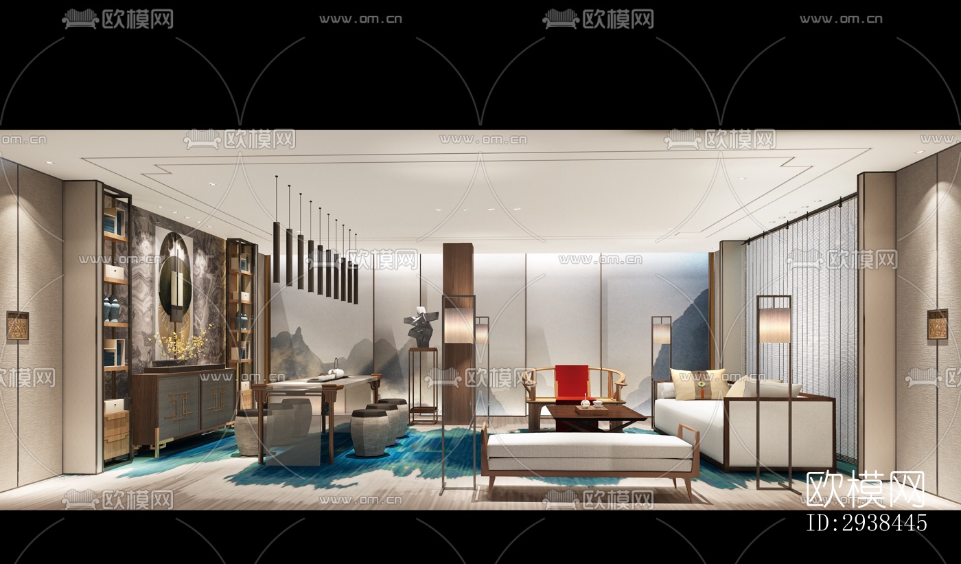 新中式售楼处效果图下载（渲染图8）