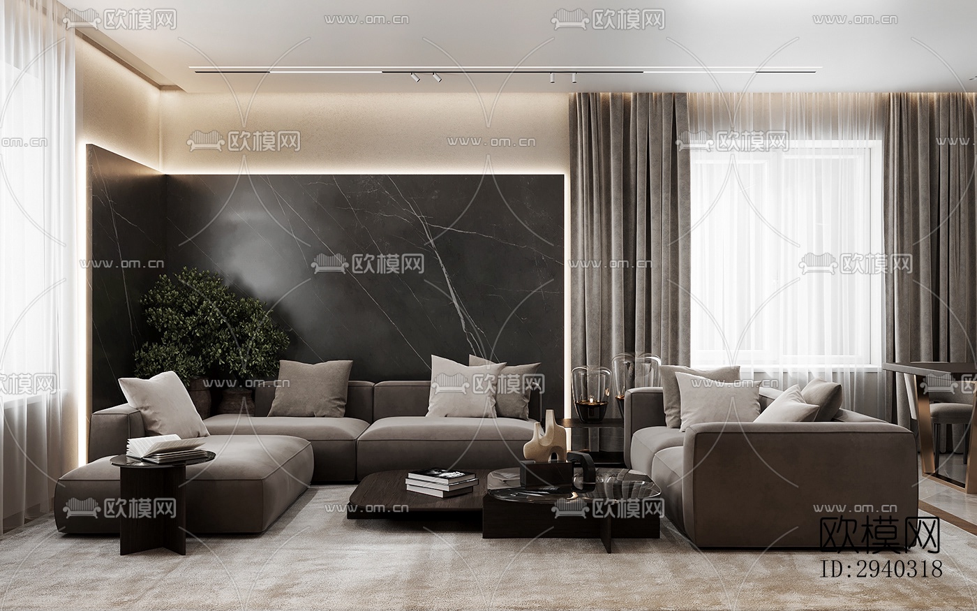 现代平层效果图下载（渲染图1）