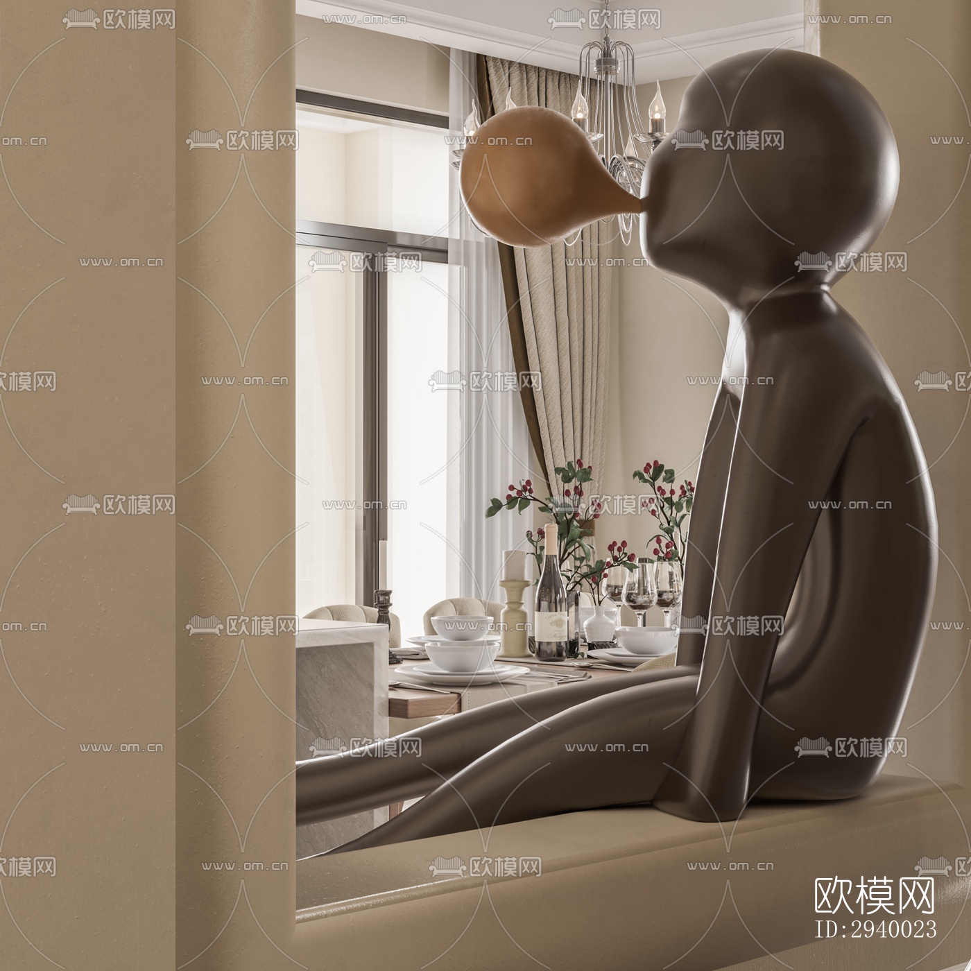 侘寂平层效果图下载（渲染图3）