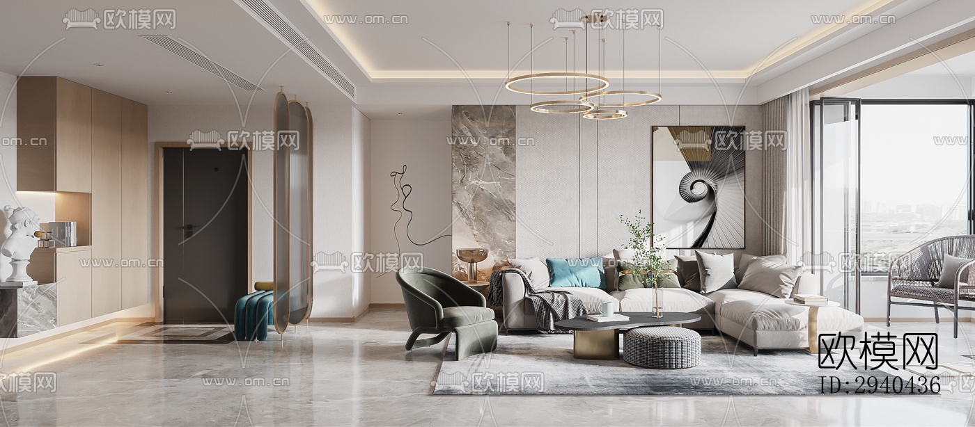 现代平层效果图下载（渲染图1）