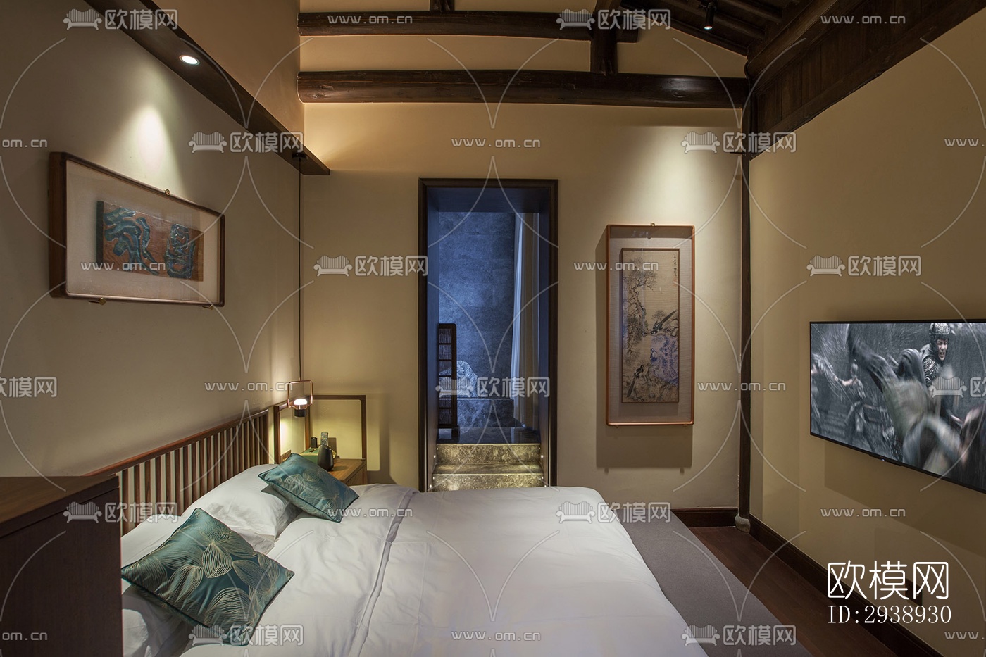 中式酒店民宿效果图下载（渲染图10）