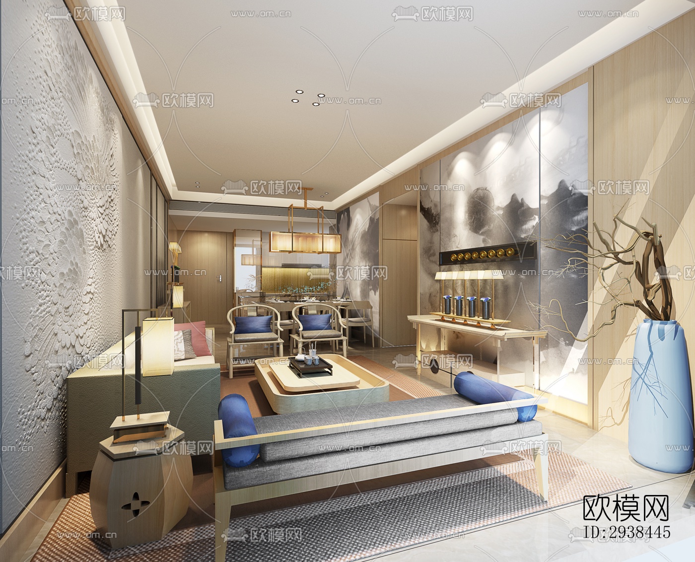 新中式售楼处效果图下载（渲染图1）