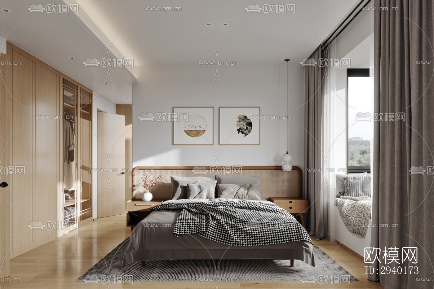 新中式平层效果图下载（渲染图11）