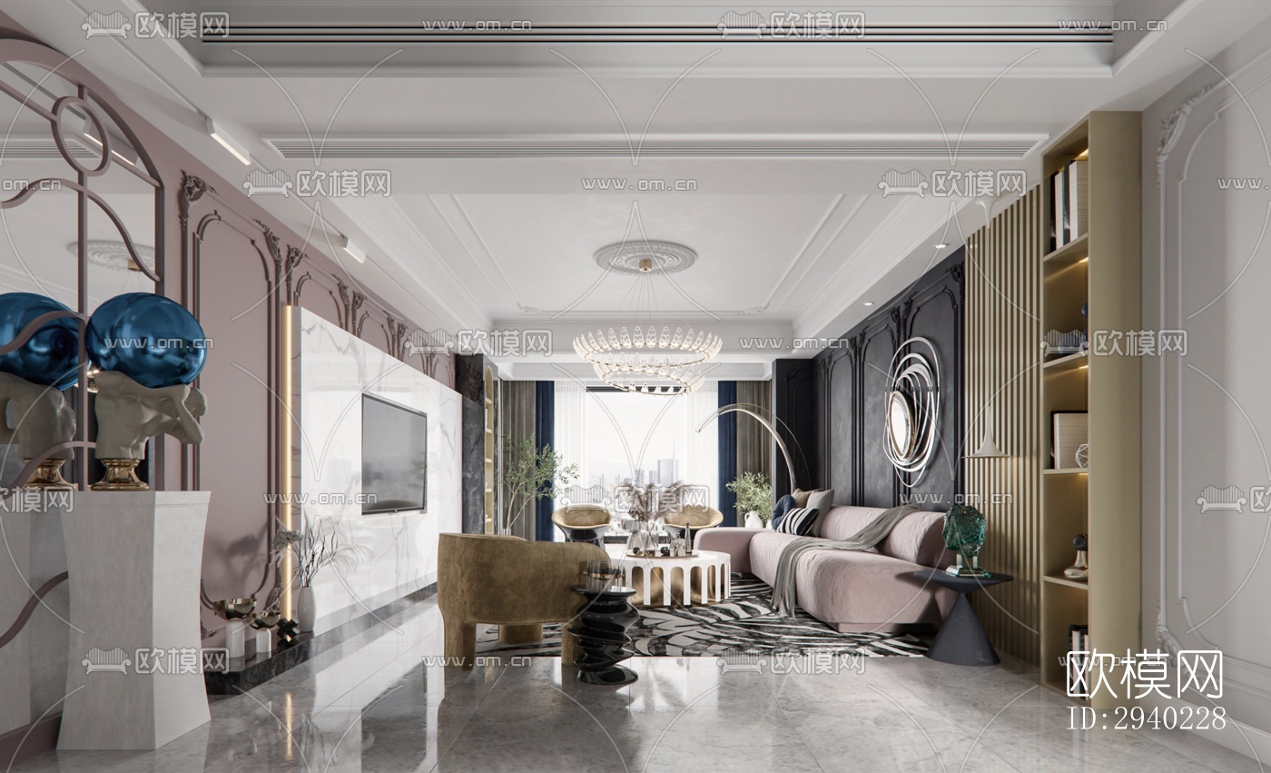 法式平层效果图下载（渲染图9）