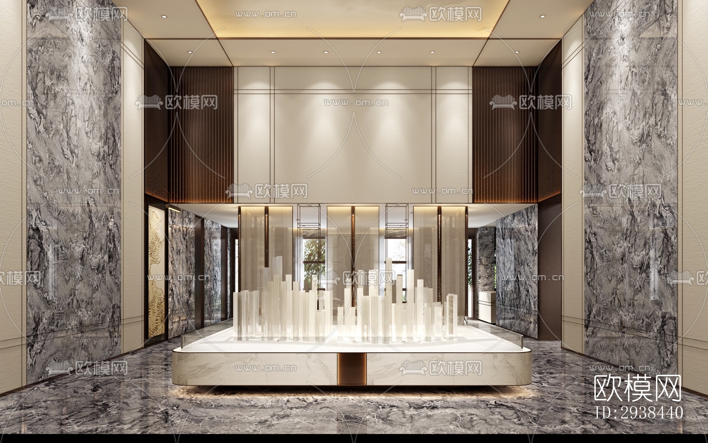 新中式售楼处效果图下载（渲染图4）