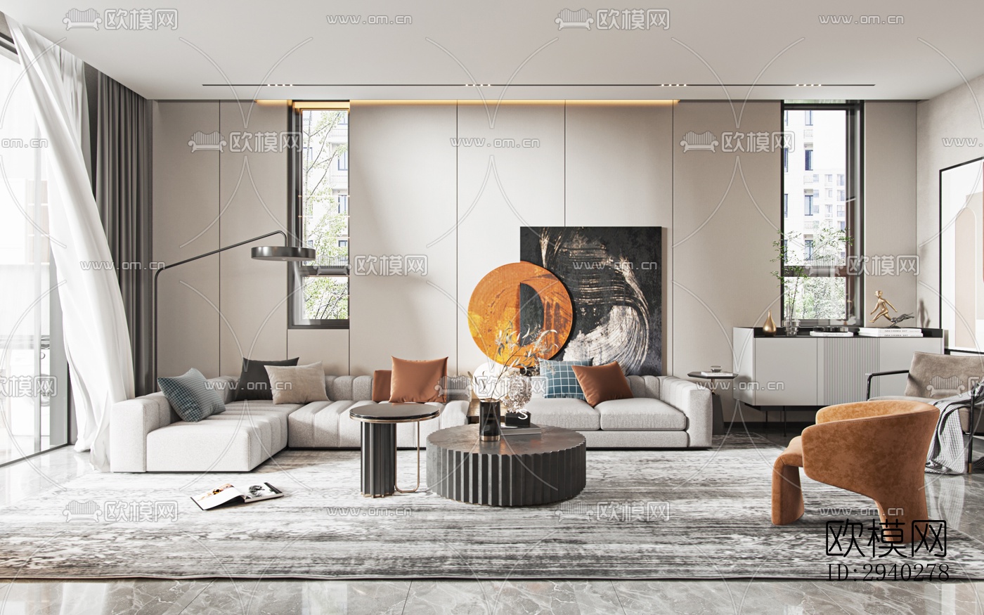 现代平层效果图下载（渲染图5）