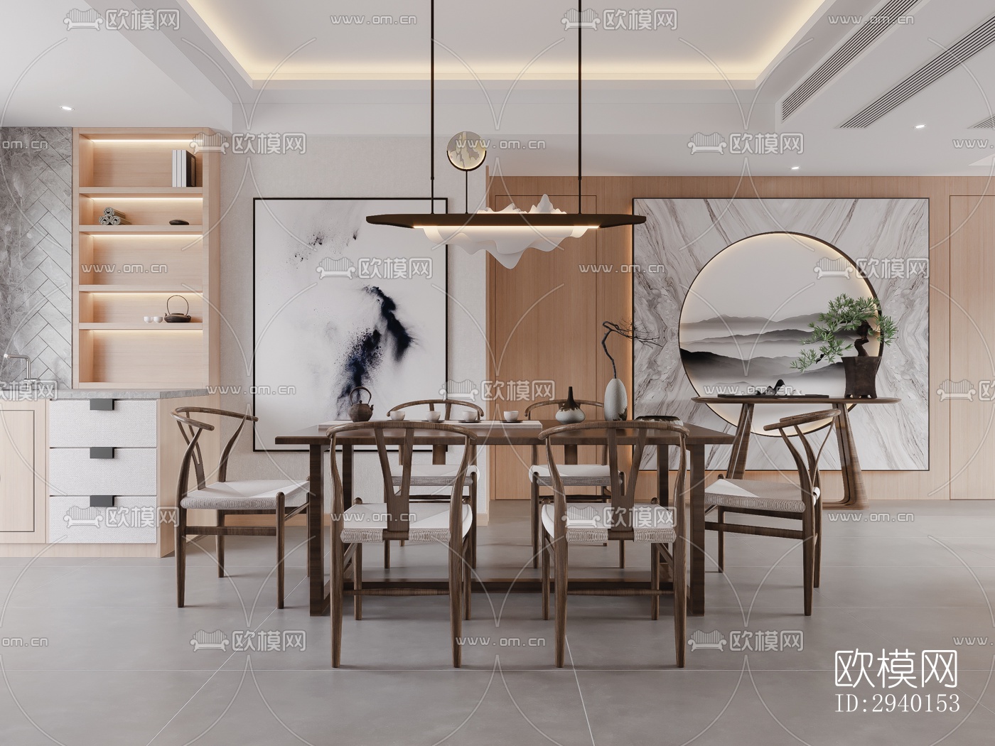 新中式平层效果图下载（渲染图2）