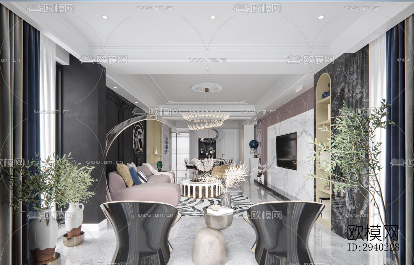 法式平层效果图下载（渲染图7）