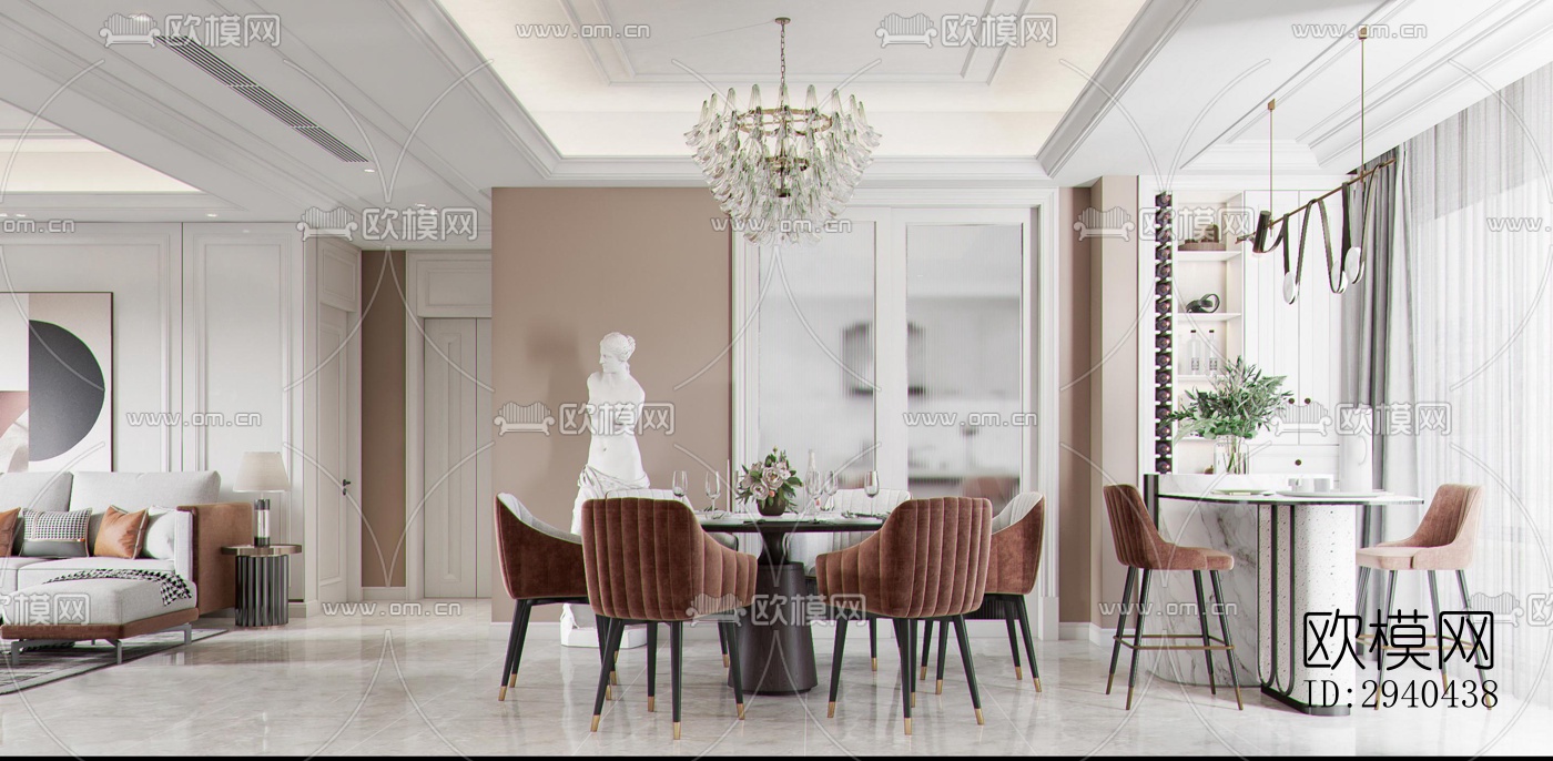 美式平层效果图下载（渲染图3）