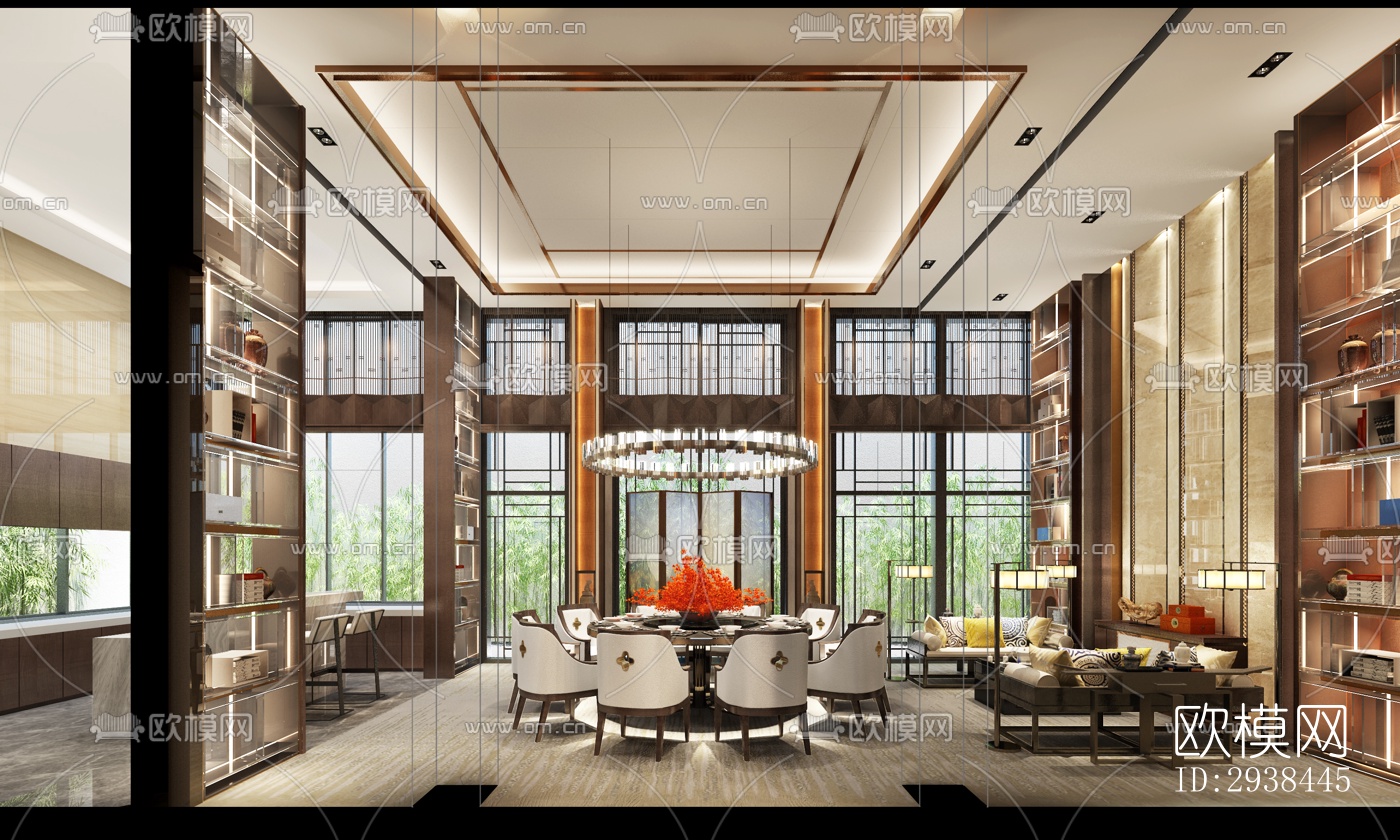 新中式售楼处效果图下载（渲染图12）