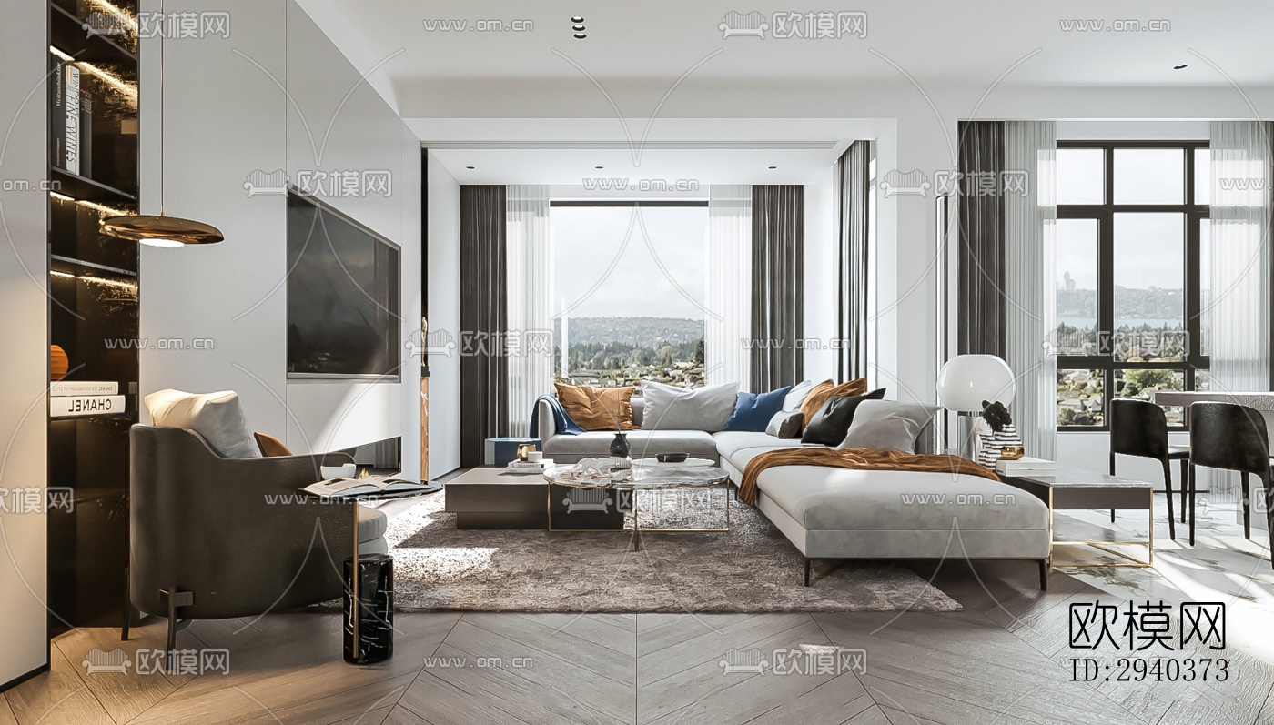 现代平层效果图下载（渲染图1）