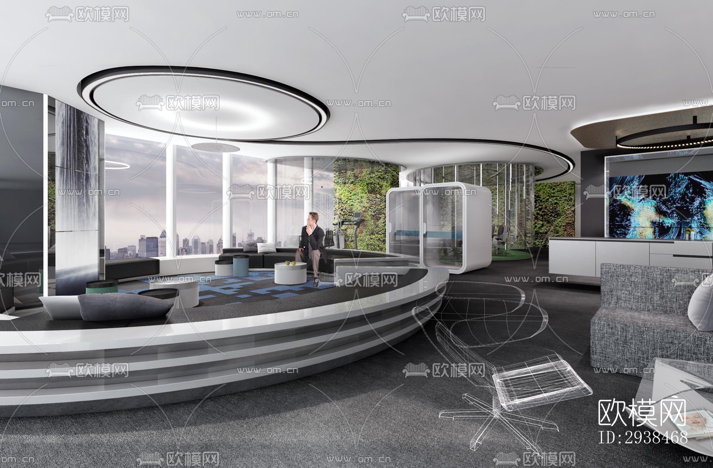 高级灰售楼处效果图下载（渲染图2）