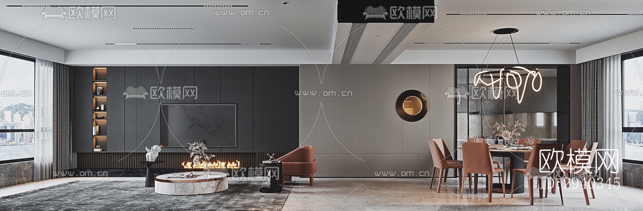 现代平层效果图下载（渲染图3）