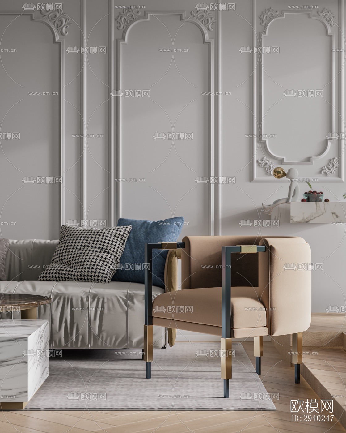 法式平层效果图下载（渲染图4）