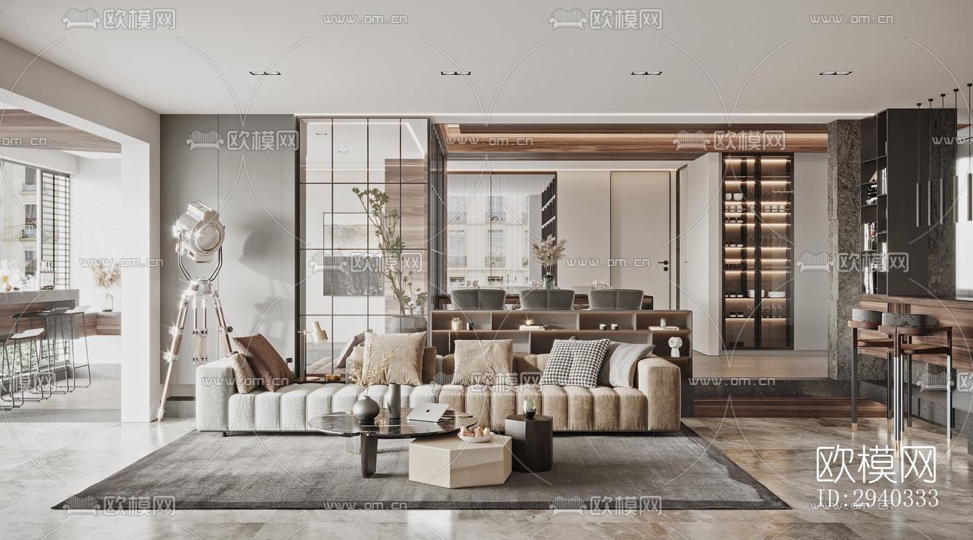 现代平层效果图下载（渲染图1）