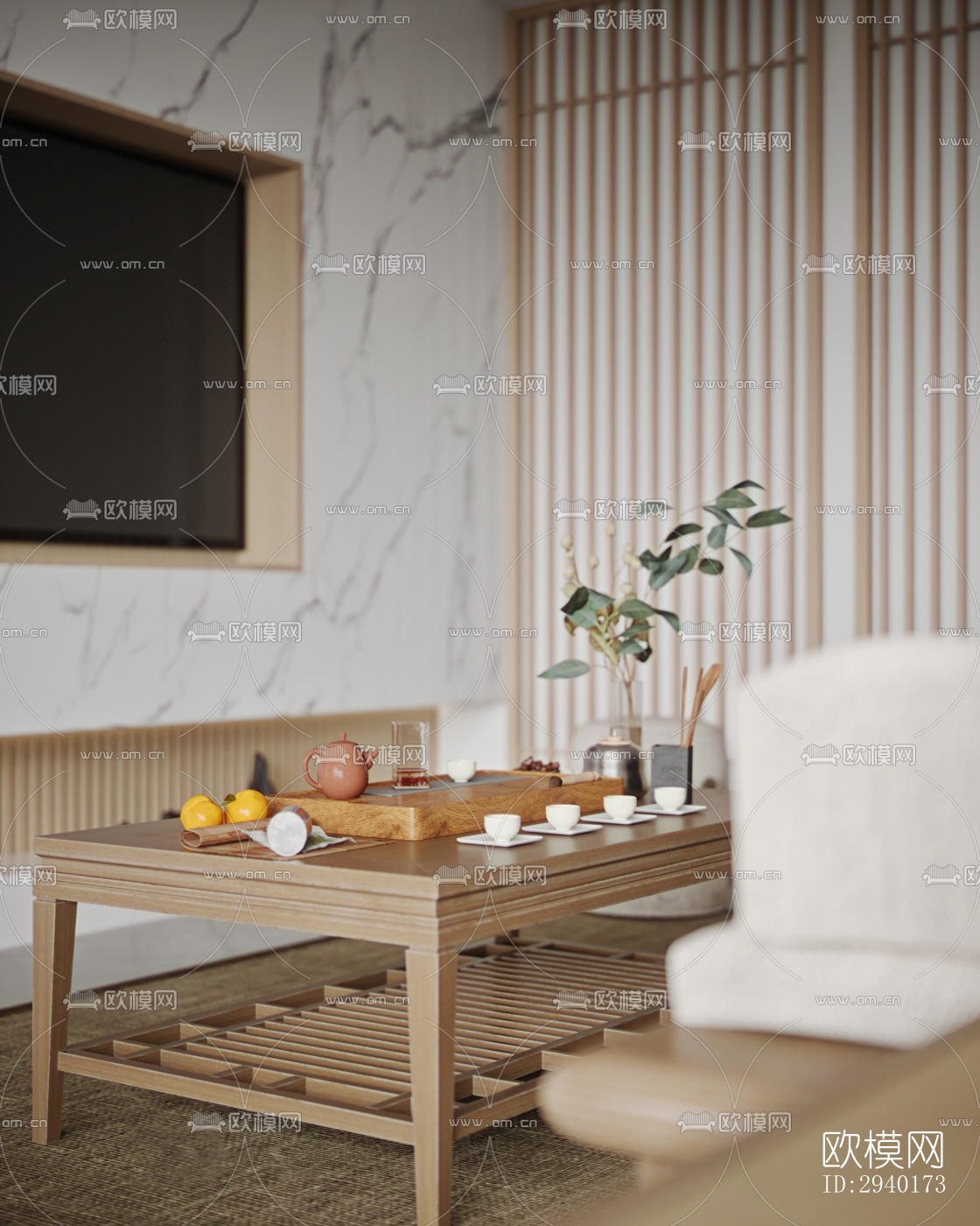 新中式平层效果图下载（渲染图2）