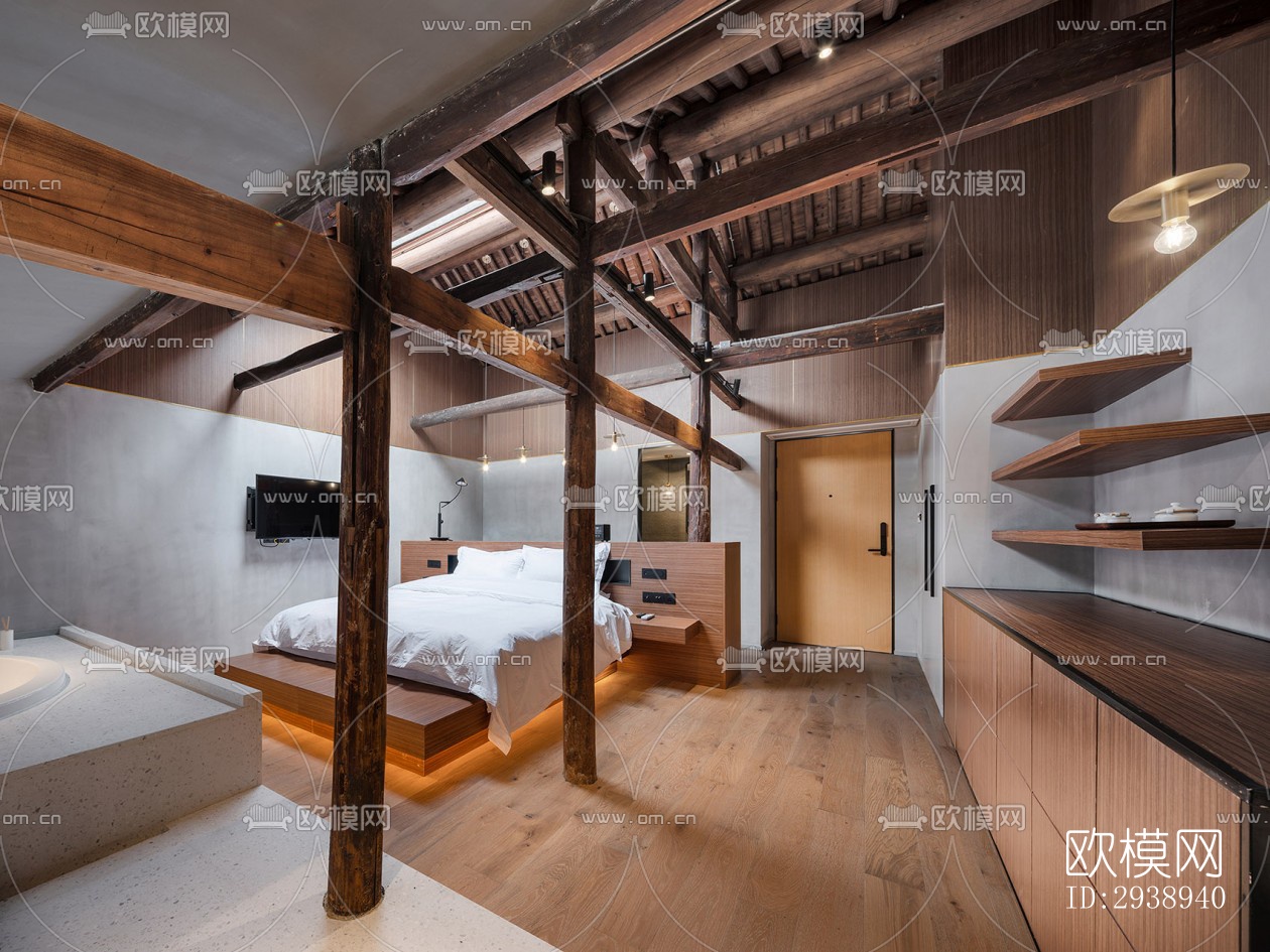 中式酒店民宿效果图下载（渲染图13）