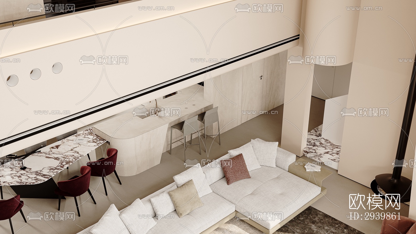 奶油风别墅效果图下载（渲染图6）