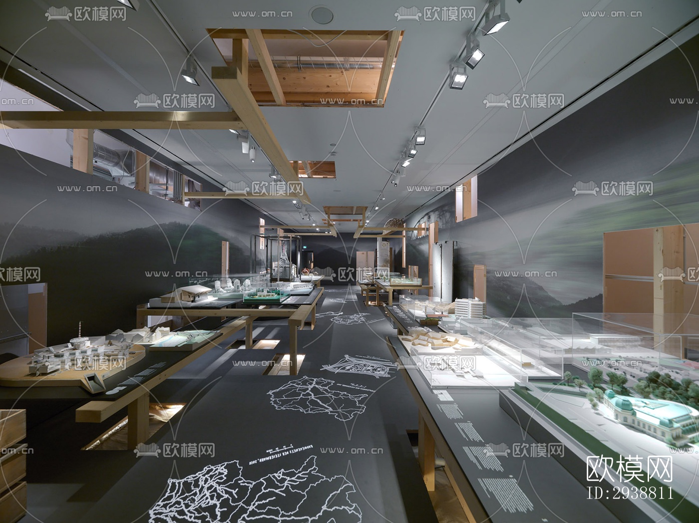 高级灰展览展厅效果图下载（渲染图1）