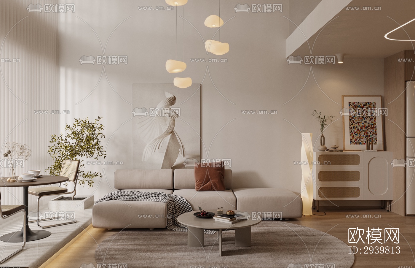 奶油风公寓效果图下载（渲染图7）