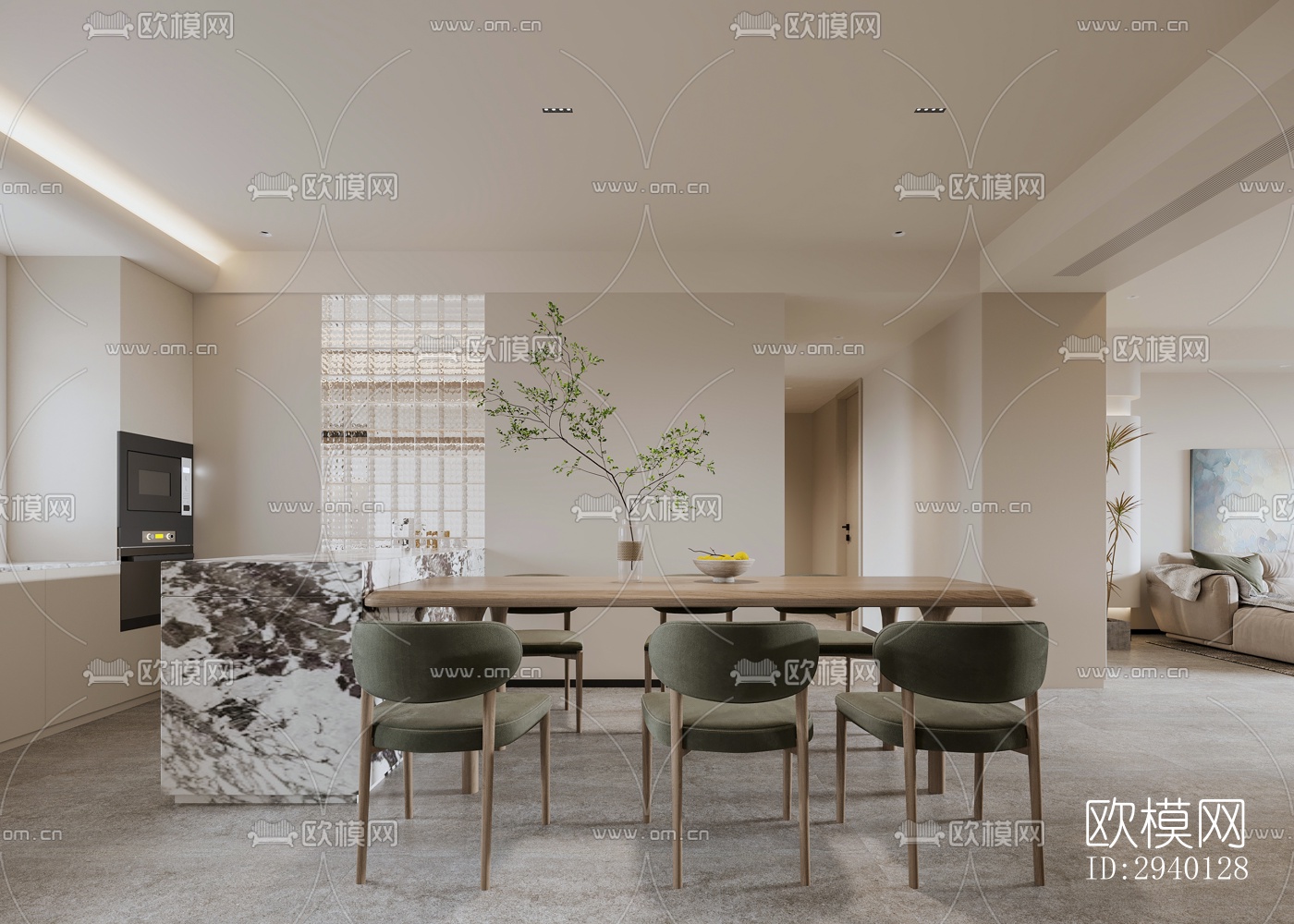 奶油风平层效果图下载（渲染图1）