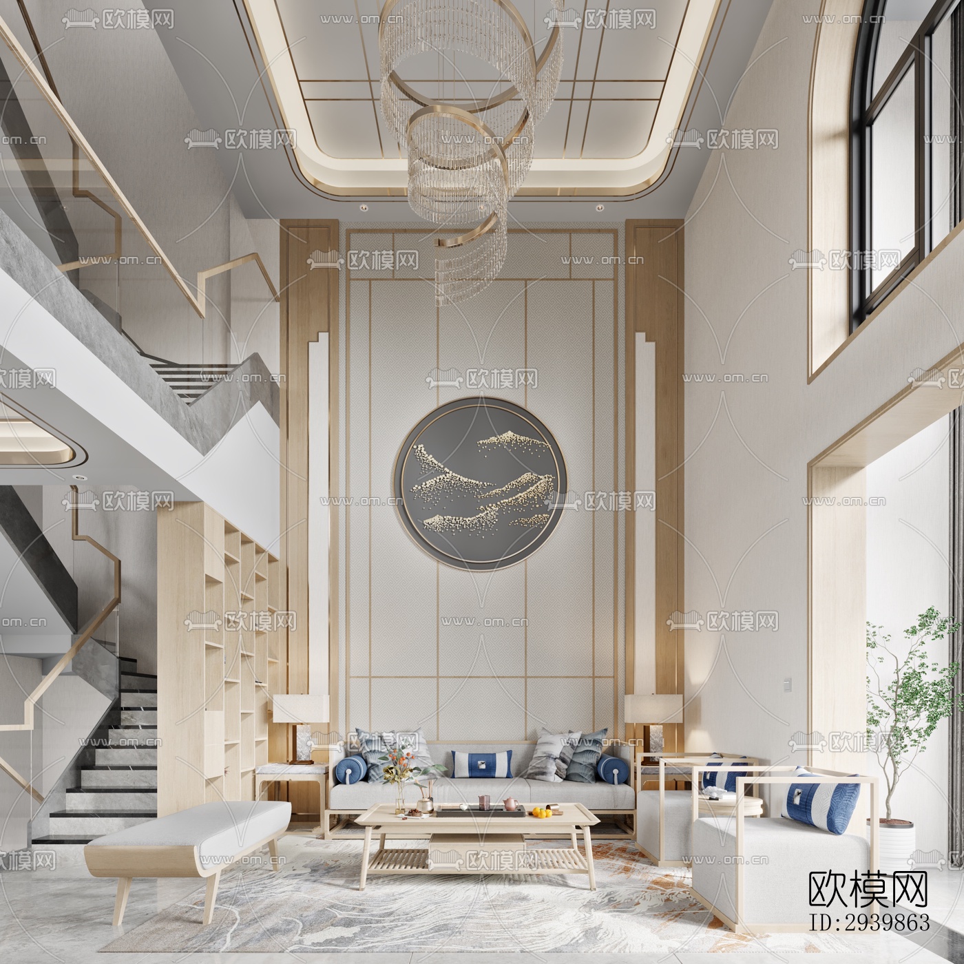 新中式别墅效果图下载（渲染图5）