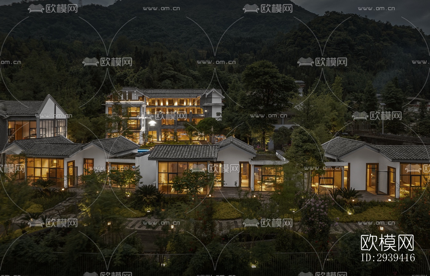 新中式酒店民宿效果图下载（渲染图14）