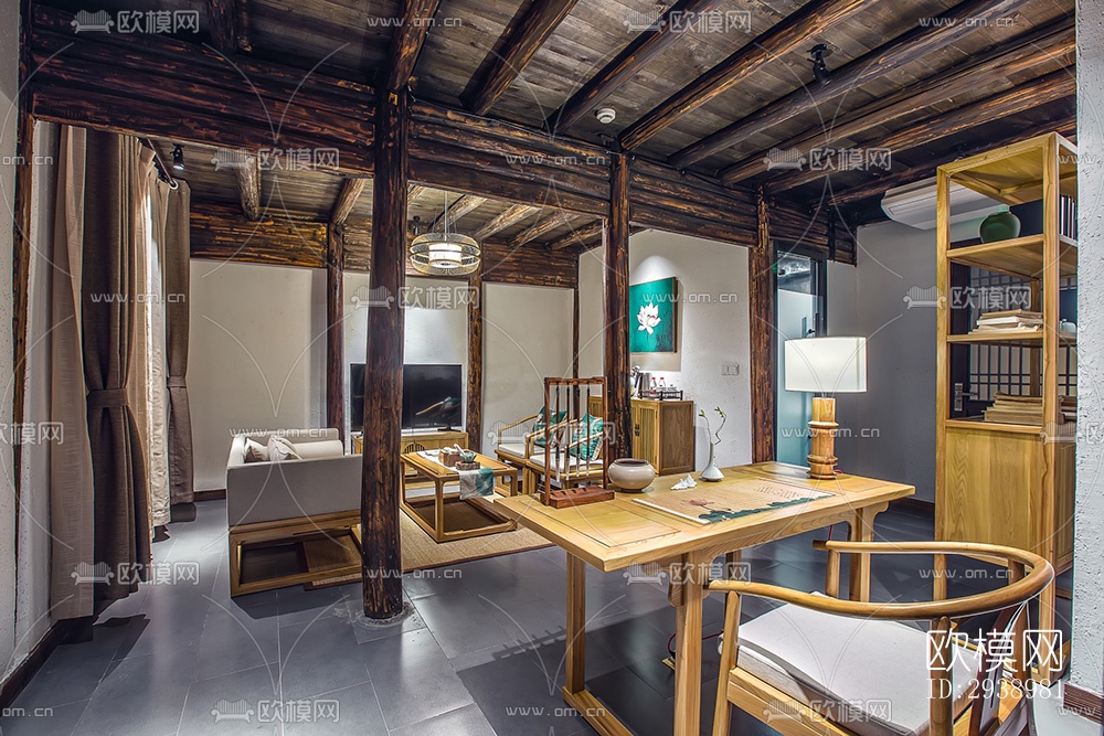 中式酒店民宿效果图下载（渲染图12）