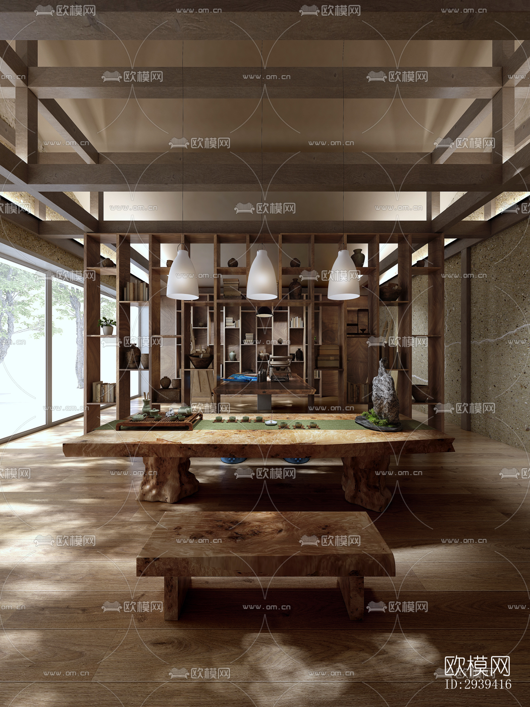 新中式酒店民宿效果图下载（渲染图13）