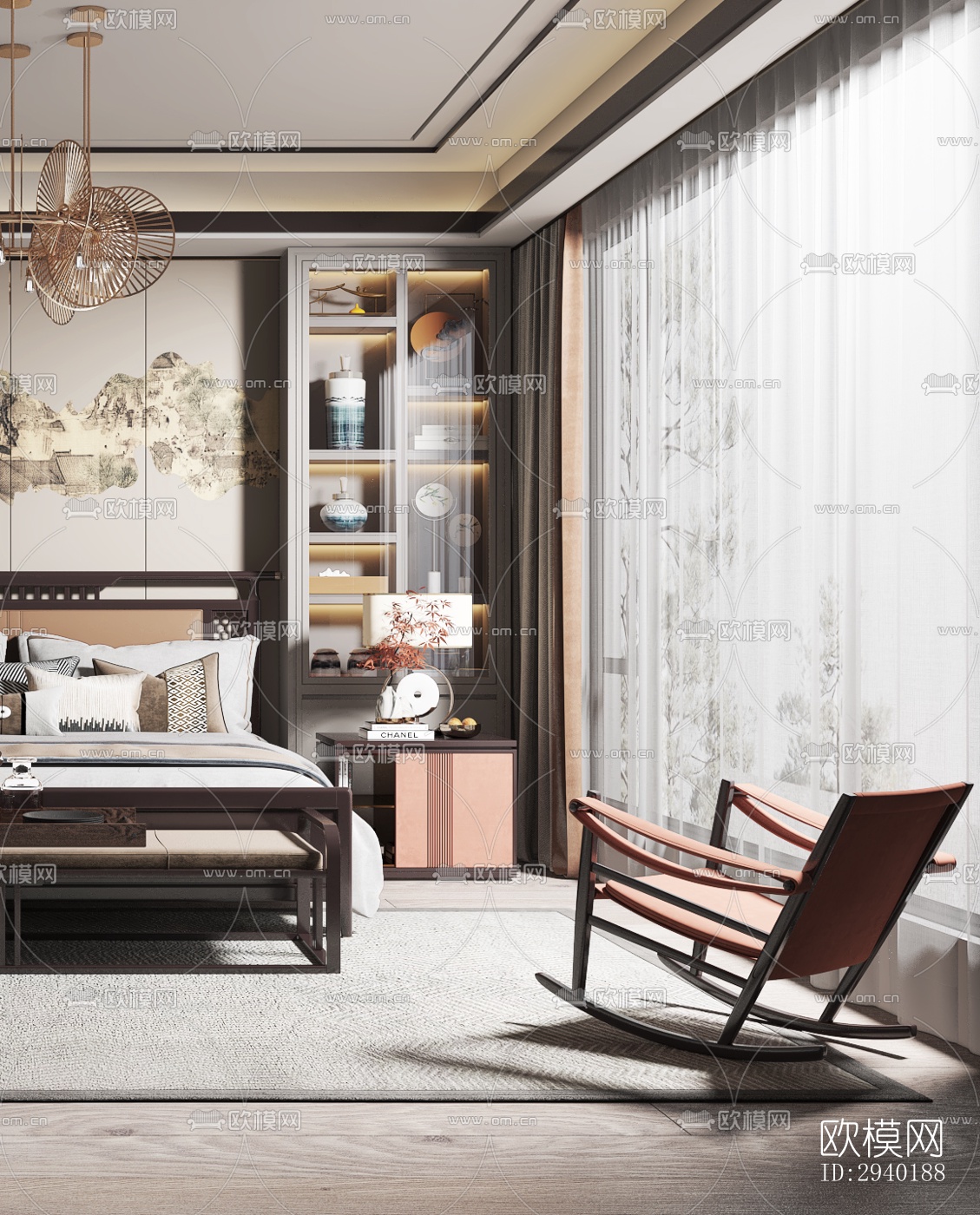 新中式平层效果图下载（渲染图9）