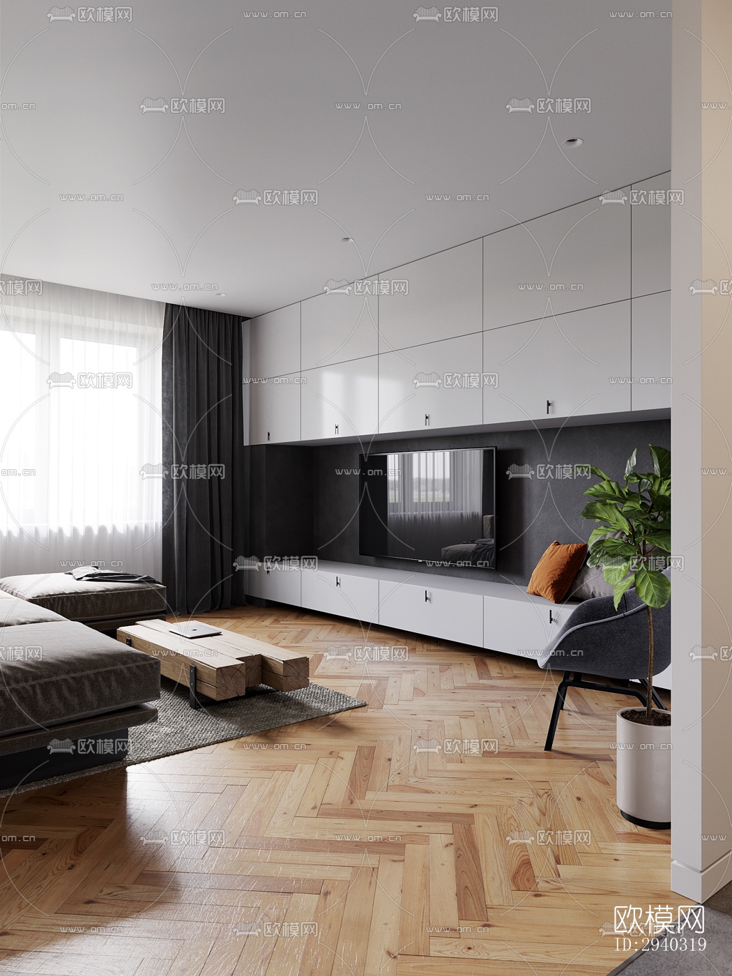 现代平层效果图下载（渲染图17）