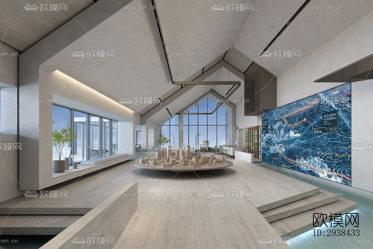 新中式售楼处效果图下载（渲染图1）