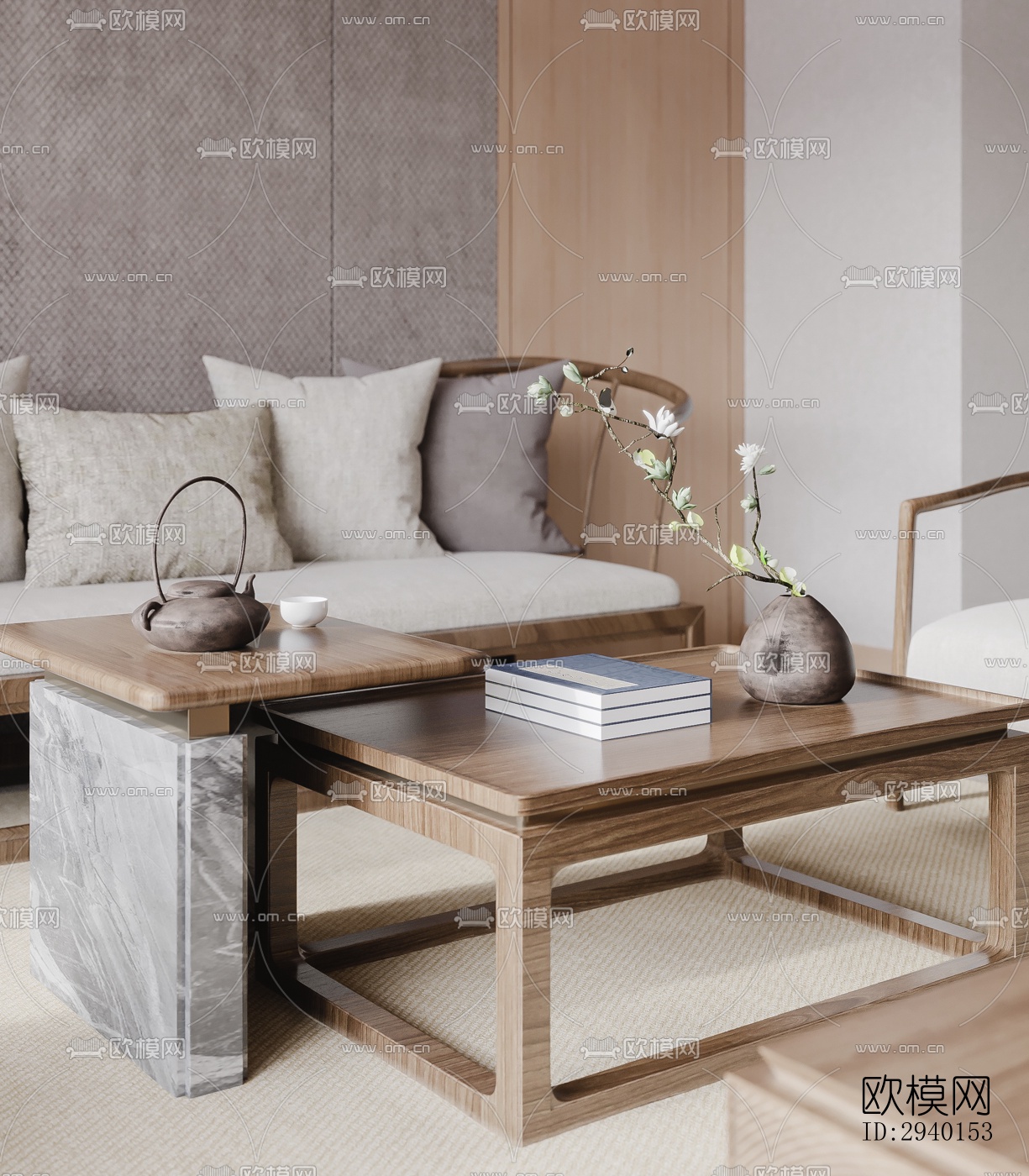 新中式平层效果图下载（渲染图11）