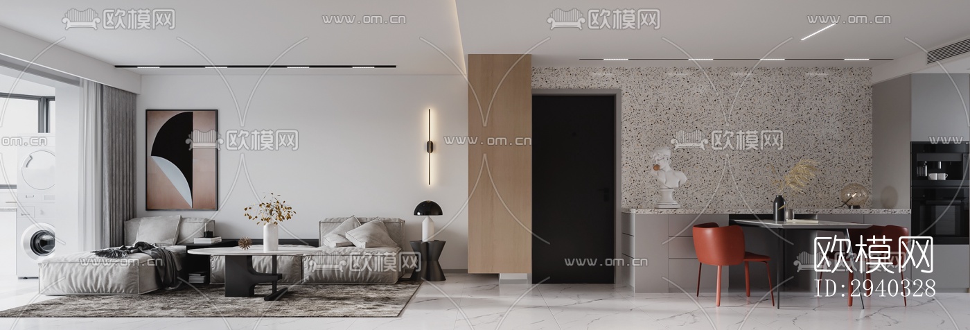 现代平层效果图下载（渲染图1）