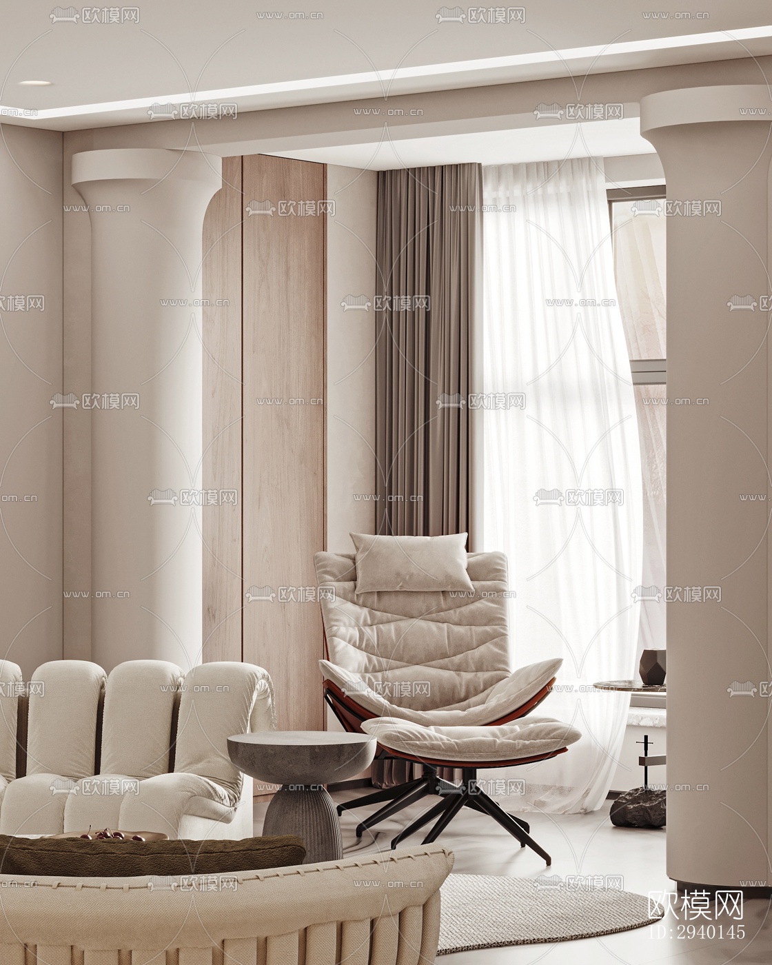 奶油风平层效果图下载（渲染图18）