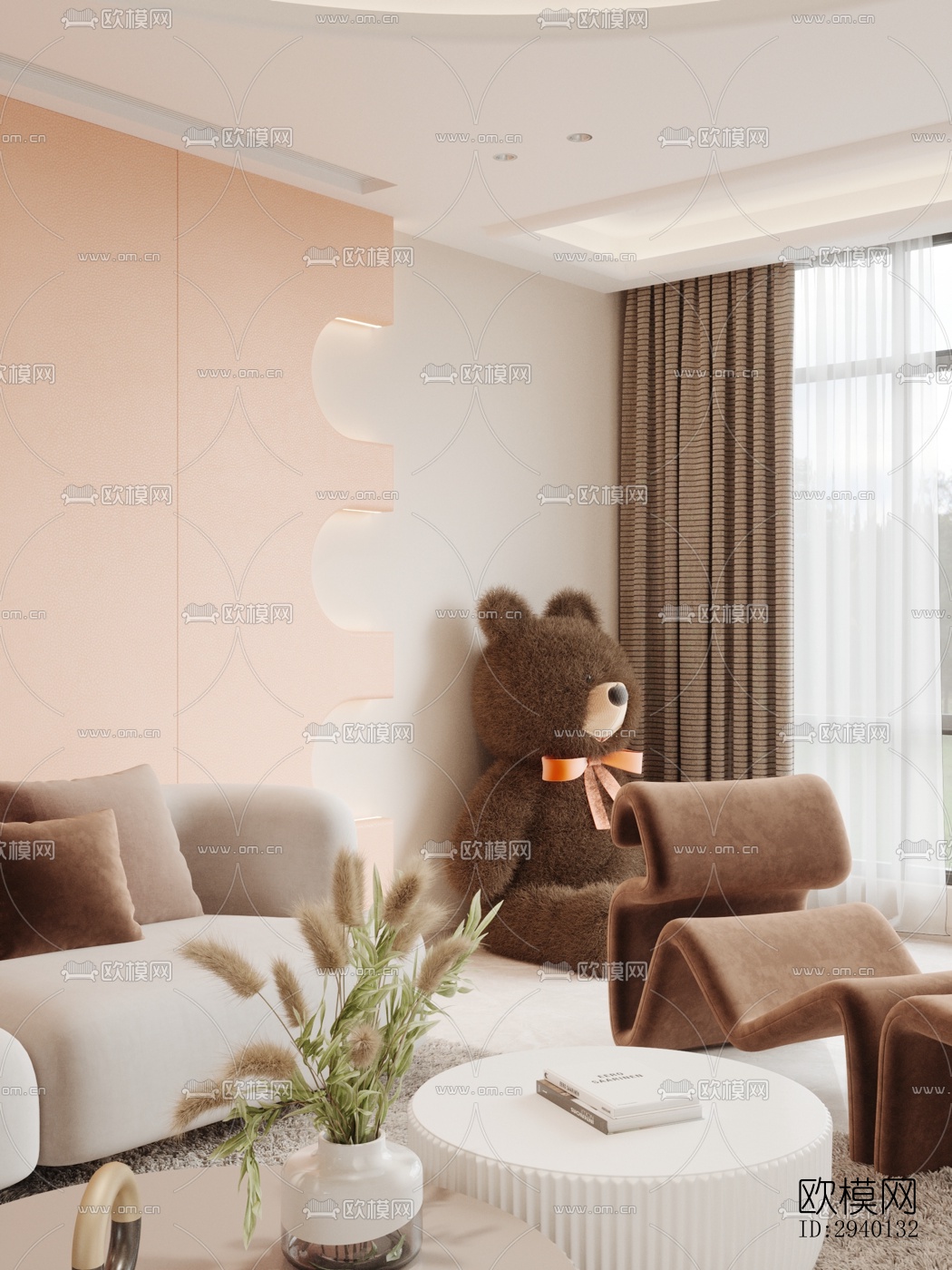 奶油风平层效果图下载（渲染图2）